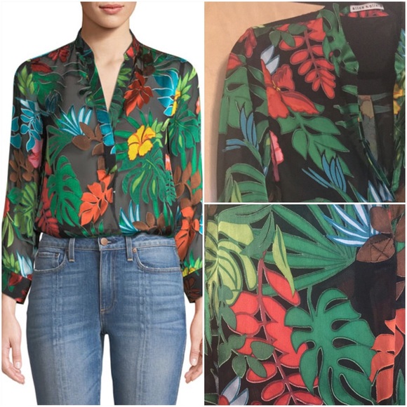 Alice + Olivia Tops - Alice + Olivia Amos Floral Burnout Long-Sleeve Top